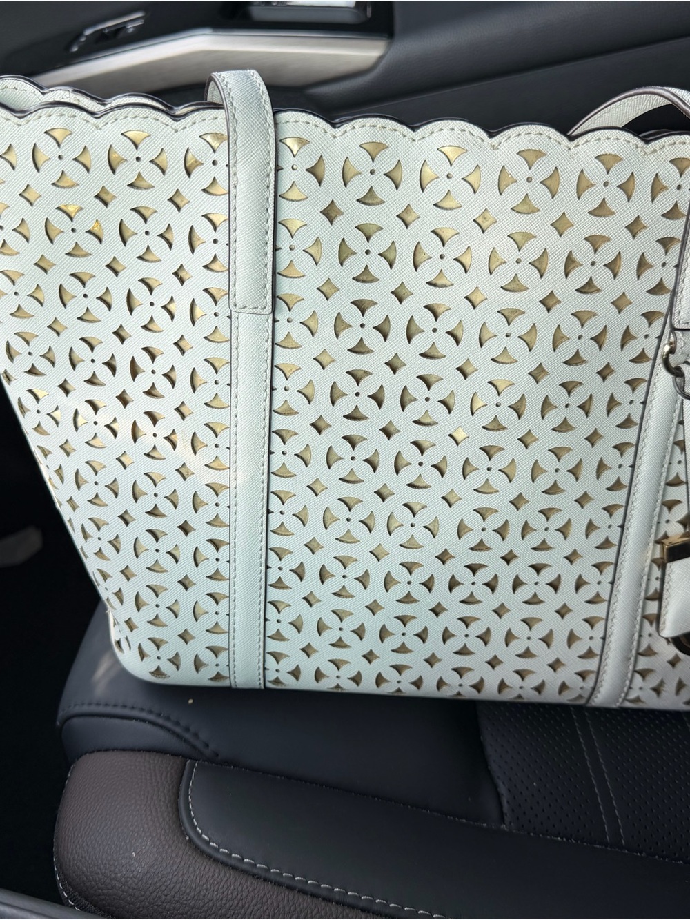 Michael Kors Light Mint Perforated Tote with Gold Underlay